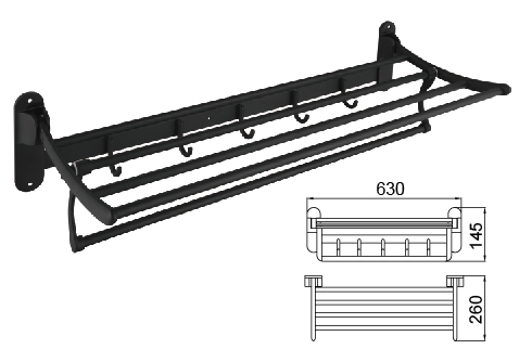 Полка для полотенец, матовый черный B1019YH Полки