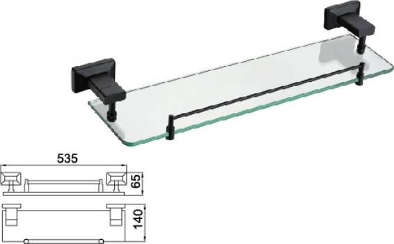 Одинарная стеклянная полка, матово-черный B2013YH Полки