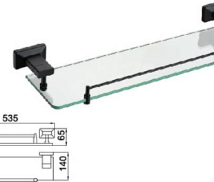 Одинарная стеклянная полка, матово-черный B2013YH